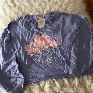 Peach Love California,lavender with Pink bling smiley face cowboy Graphic Top.